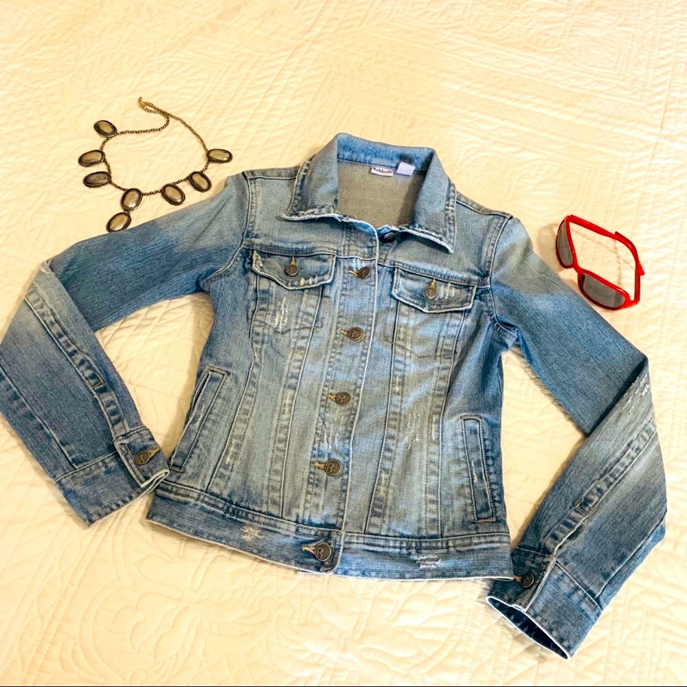 Rubbish Distressed Denim Fitted Jean Jacket Nordstroms X-small EUC